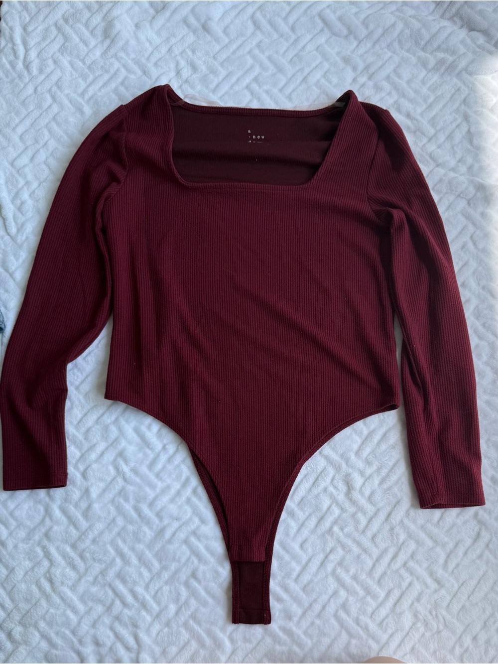 a new day Ribbed Square Neck Long-Sleeve Bodysuit - Burgundy